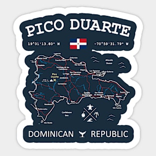 Dominican Republic Flag Travel Map Pico Duarte Coordinates Roads Rivers and Oceans White Sticker